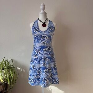 y2k floral halter dress blue womens size large coconutgirl islandgirl beach